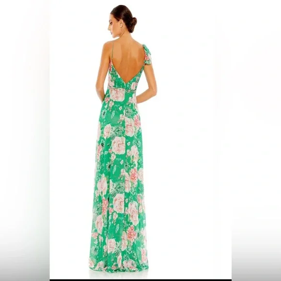 🆕New MAC DUGGAL 9175 Green Floral Gown backless Green Sz 4
